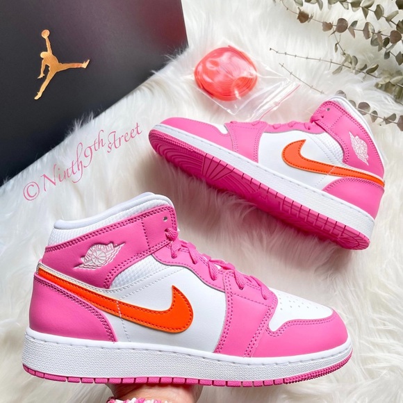 Nike Air Jordan 1 Mid Strawberry Pink Tangerine Pop Sneakers Shoes PRICE FIRM - Picture 1 of 12